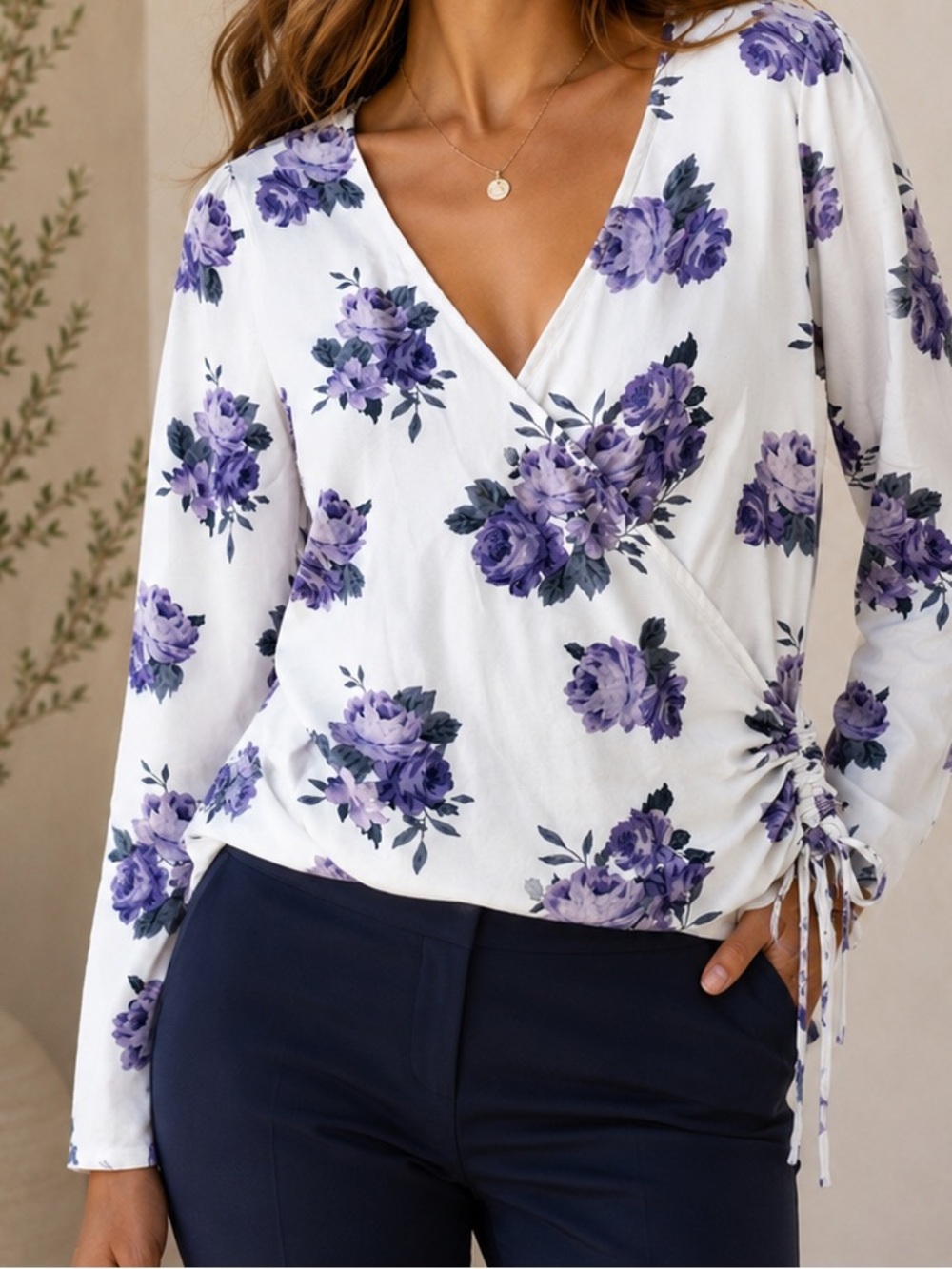 Altar'd State White Top with Lavender Floral Print